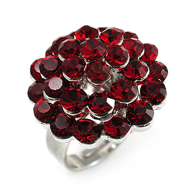 3D Crystal Dome Cocktail Ring (Silver & Burgundy Red) - main view