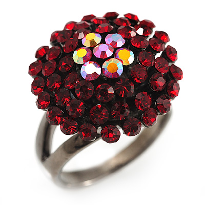Ruby Red Coloured Crystal Cocktail Ring (Black Tone) - main view