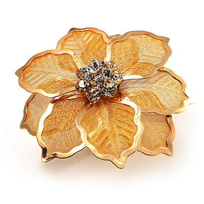 Gold-Tone Crystal Mesh Floral Ring - 5cm Diameter - main view