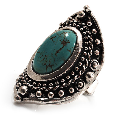 Burn Silver Hammered Turquoise Style Fashion Ring - main view