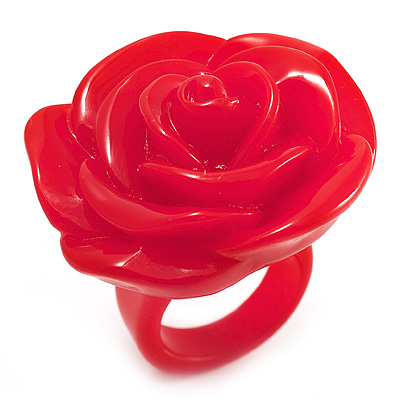 Bright Red Chunky Resin Rose Ring - main view