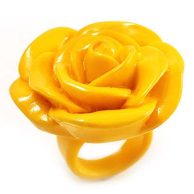 Bright Yellow Chunky Resin Rose Ring - main view