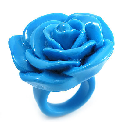 Light Blue Chunky Resin Rose Ring - main view