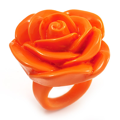 Bright Orange Chunky Resin Rose Ring - main view