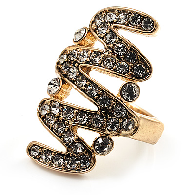 Stunning Crystal Zigzag Cocktail Ring (Gold Tone) - main view
