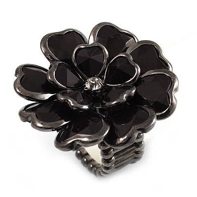 Black Acrylic Flower Stretch Ring - main view