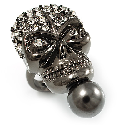 Swarovski Crystal Skull Ring (Gun Metal)