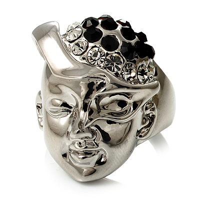 'Lady In The Diamante Hat' Rhodium Plated Ring - main view