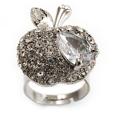 Clear Crystal CZ Apple Ring (Silver Tone)