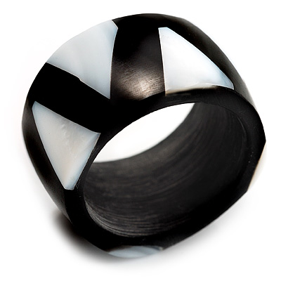 Black Resin & White Shell Inlay Band Ring - main view