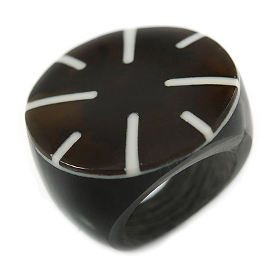 Black Resin Shell Inlay 'Stamp' Ring - main view