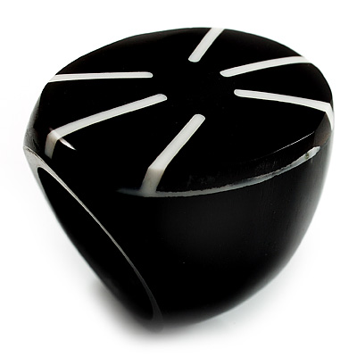 Wide Band Black Resin Shell Inlay 'Stamp' Ring - main view