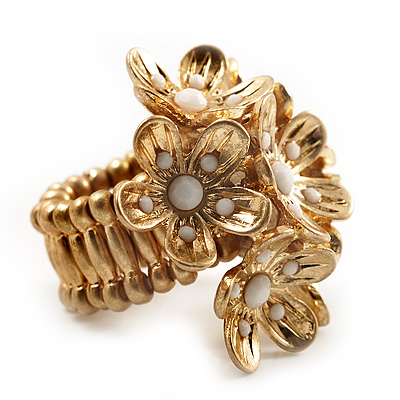 Vintage Cluster Flower Stretch Cocktail Ring (Burn Gold) - Size 6/7