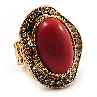 Oval Crystal Coral Style Flex Ring (Gold Tone Metal) Size - 7/9 - main view
