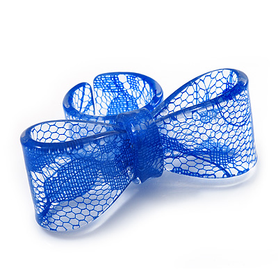 Large Blue Acrylic Lace Bow Ring - main view