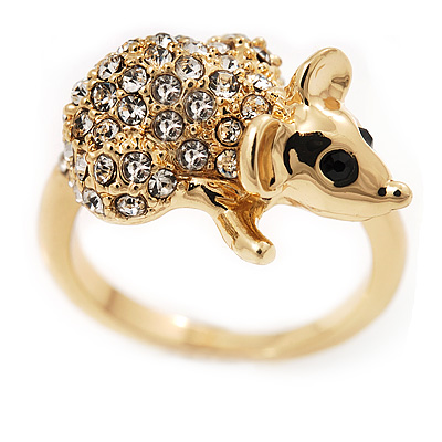 Swarovski Crystal 'Mouse' Ring In Gold Plated Metal - main view
