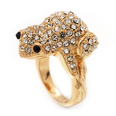 Swarovski Crystal 'Frog' Ring In Gold Plated Metal - main view