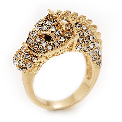 Gold Plated Crystal 'Horse' Ring - main view