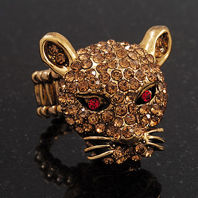 Citrine Swarovski Crystal 'Leopard' Stretch Ring In Burn Gold Plating - 7/9 Size - main view