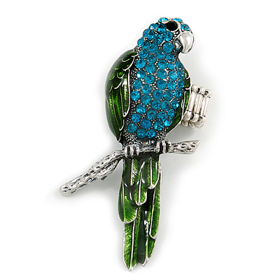 Exotic Green/ Turquoise Coloured Crystal 'Parrot' Flex Ring In Burnt Silver Plating - 7.5cm Length (Size 7/8)