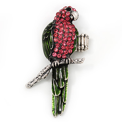 Exotic Pink/Green Crystal 'Parrot' Flex Ring In Burnt Silver Plating - 7.5cm Length (Size 7/8)