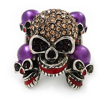 Diamante Purple Multi Skull Flex Ring - 3cm Length (Size 7/9) - main view