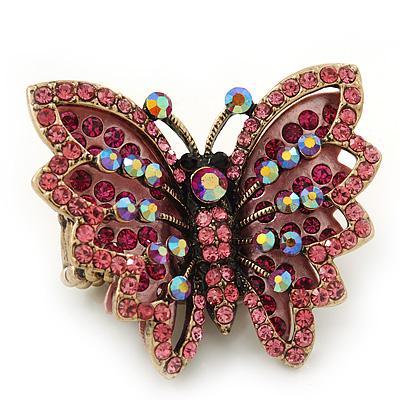 Madame Butterfly Statement Stretch Burn Gold Ring (Pink Finish) - Adjustable size 7/8 - main view