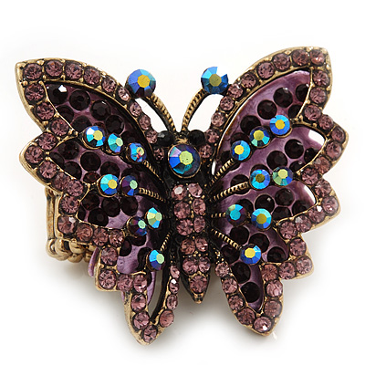 Madame Butterfly Statement Stretch Burn Gold Ring (Purple Finish) - Adjustable size 7/8 - main view