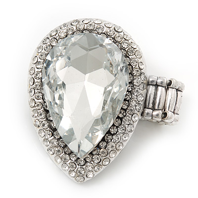 'Drama Queen' Drop-Shaped Crystal Cluster Ring (Silver Tone) - Adjustable size 7/8 - main view