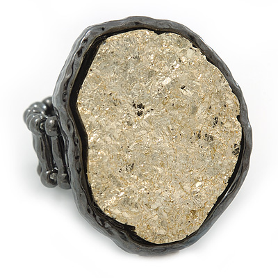 Two Tone Off-Round, Textured Flex Ring (Gunmetal/ Gold Tone) - 37mm Across - Size 7/8 - main view