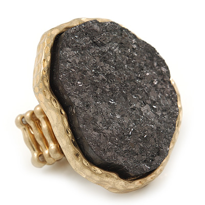 Two Tone Off-Round, Textured Flex Ring (Gold Tone/ Coal Colour Tone) - 37mm Across - Size 7/8 - main view