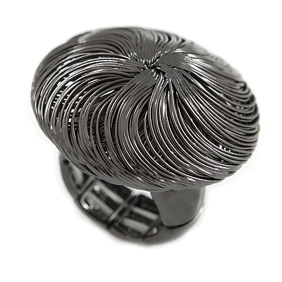 Large Gun Metal Woven Dome Statement Stretch Ring - 40mm Diameter - Size 7/8 Expandable - main view