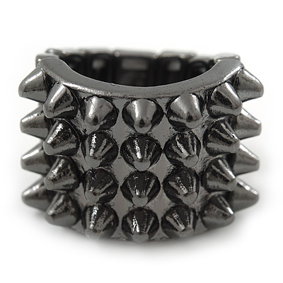 Gunmetal 'Spiky' Wide Band Stretch Ring - 18mm Width - Size 8/9 - main view