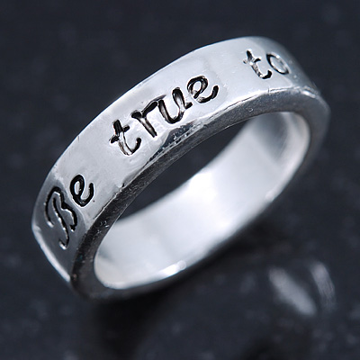 Rhodium Plated 'Be true to yourself' Engraved Ring - Size 7 - main view
