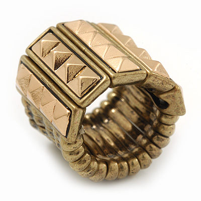 Wide 'Spiky' Stretch Band Ring In Burn Gold Metal - 20mm Width - Size 6/7 - main view