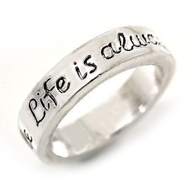 Silver Plated 'Life is always better with a smile' Engraved Ring - Size 8 - main view