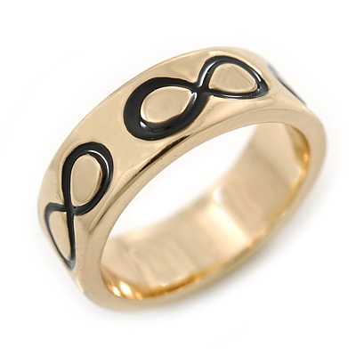 Gold Plated Black Enamel 'Infinity' Band Ring - main view