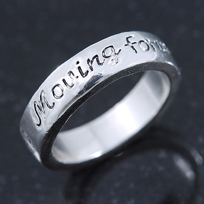 Rhodium Plated 'Moving forward never looking back' Engraved Ring - Size 8 - main view