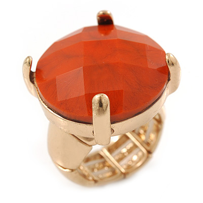 Round Orange Resin Stretch Ring In Gold Plating - 25mm Diameter - Size 7/8 - main view