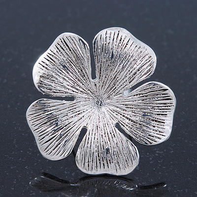 Large Ethnic Textured 'Flower' Ring In Burn Silver Metal - 40mm Diameter - Adjustable - Size 7/8