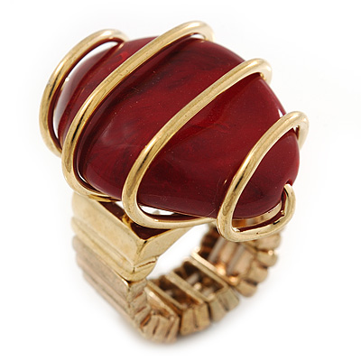 Vintage Burgundy Red Resin Stone Wire Flex Ring In Burn Gold Finish - 35mm Across - Size 7/8 - main view