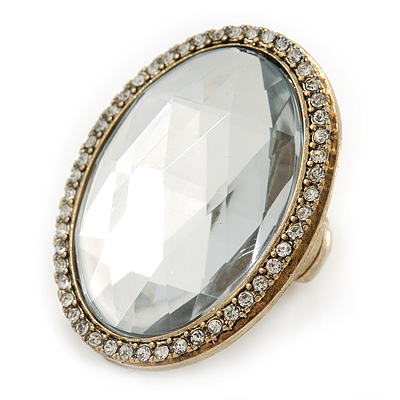 Statement Clear Glass Oval Flex Ring In Gold Tone - 48mm Across - Size7/8 - main view