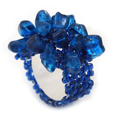 Midnight Blue Glass Chip Cluster Flex Ring - main view