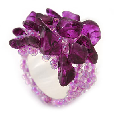 Amethyst/ Pink Glass Chip Cluster Flex Ring - main view