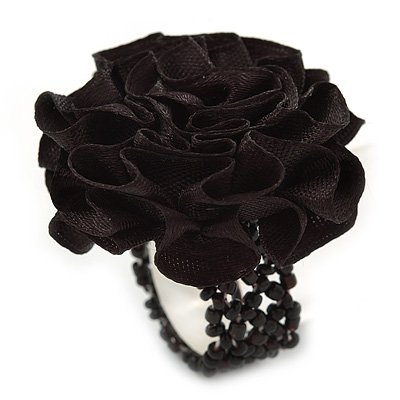 Black Silk & Glass Bead Floral Flex Ring - 40mm Diameter - main view