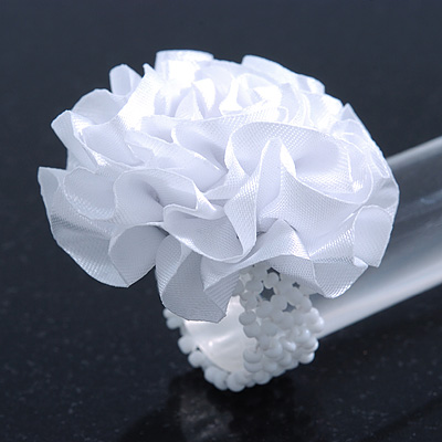White Silk & Glass Bead Floral Flex Ring - 40mm Diameter - main view