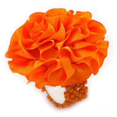 Orange Silk & Glass Bead Floral Flex Ring - 40mm Diameter - main view