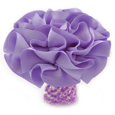 Lavender Silk & Glass Bead Floral Flex Ring - 40mm Diameter