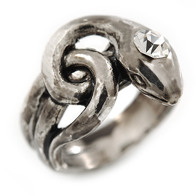 Vintage Inspired Coiled Snake Ring In Silver Tone - Size 7