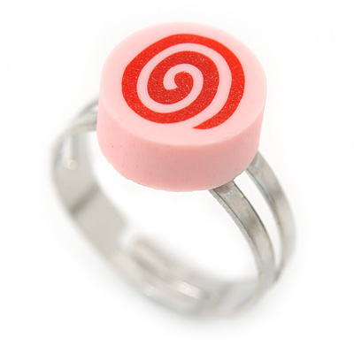 Children's/ Teen's / Kid's Deep Pink Fimo Candy Ring In Silver Tone - Adjustable